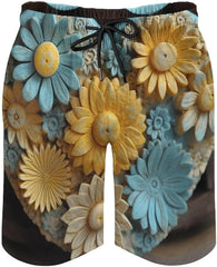 Men's Swim Trunks Wood Carving Style Flowers Beach Shorts Quick Dry Summer Bathing Suit Swimwear