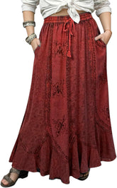 Agan Traders Women's 2025 Summer Medieval High Waisted Maxi Skirts for Women - A Line Drawstring Embroidered Long Maxi Skirt