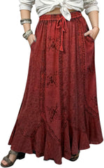 Agan Traders Women's 2025 Summer Medieval High Waisted Maxi Skirts for Women - A Line Drawstring Embroidered Long Maxi Skirt