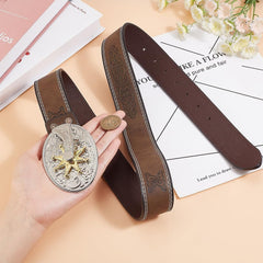 Western Cowboy PU Leather Belt Engraved Buckle Belts Country Rodeo Buckle Belt Vintage Bull Buckle