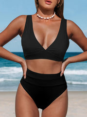 Hilinker Women's Leopard Bikini Swimsuits V Neck High Waisted 2 Piece Bathing Suits