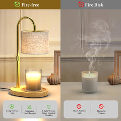 Golden Candle Warmer Lamp with Timer Dimmer, Height Adjustable Electric Candle Warmer Wax Heater with Wooden Base 2 Bulbs, Birthday Gifts for Women Her, Mom, House Warming Gifts New Home