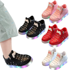 Walking Shoes for Little Girls Street Fashion Leather Sneakers ?aterproof Pearl Zipper Non-Slip Athletic Shoes