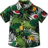 Kids Boys Hawaiian Shirt Short Sleeve Aloha Shirt Tropical Button Down Collared Tops for Boys (Green, 6-7 Years)