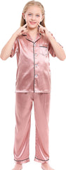 Kids Satin Short-Top and Long-Pants 2-Pieces Pajamas Sleepwears Set