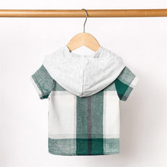 Plaid Shirt for Toddler Boys Hooded Tops Kids Summer Tee Shirt with Pockets 1~6T