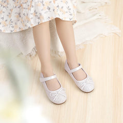 PANDANINJIA Toddler Dress Shoes Bowknot Mary Jane Shoes Girls Ballet Flats for Kids Wedding Party Uniform Church Shoes