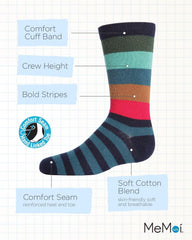 MeMoi Boys Bold Stripes Cotton-Rich Fine-Gauge Crew Sock