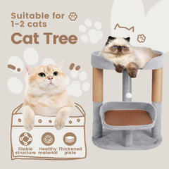 23.6" - Cat Tree with Sisal Scratching Post, Summer Cooling Bamboo Mat and Adjustable Height, for Cats up to 22 lbs, Comfortable Perch Tower, Toys, Gray