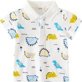 Cute Lapel Children's Short Sleeve Tops Kids Dinosaur Shirt Toddler Boy Button Down T Shirts Cool Cartoon Print Kid Cargo