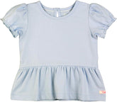 RuffleButts Windsurfer Blue Puff Sleeve Knit Peplum Top - 2T