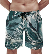 Men's Swim Trunks Hand Drawn Green Leaves Beach Shorts Quick Dry Summer Bathing Suit Swimwear Beachwear with Pockets