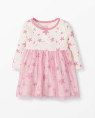 Moon and Back Baby Girls' Long Sleeve Star Print Tulle Dress