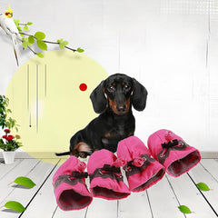 Soft Small Dog Shoes, 4pcs Winter Boots for Small Dogs, Waterproof Dog Boots Paw Protector, Puppy for Dogs, with with Anti-Slip Sole Kitten Booties for Walking (Rose, Size 5)