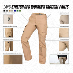 LAPG Women's Gear Stretch Tactical Pants, Low Rise, Slim Fit, 7-Pocket Durable Flex Cargo Outdoor, Hiking & Work Pants