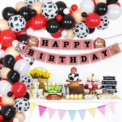 Farm Animal Theme Party Balloon Garland Arch Kit Cow Party Supplies 99 Pack White Black Red Balloons for Kid's Birthday Party Baby Shower