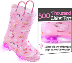 K KomForme Toddler Light Up Rain Boots for Girls Boys Waterproof Rain Boots with Handles Outdoors