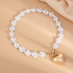 Pearl Heart Pendant Necklace for Women Chunky Statement Jewelry Adjustable Gift