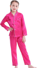 Girls Boys Satin Long Sleeve Button-Down Pajamas Set Sleepwear Loungewear