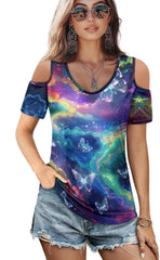 ZFRXIGN Cold Shoulder Tops for Women Size S-2XL Short Sleeve Shirts Going Out Top Square Neck Tee