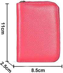 RFID Credit Card Holder Wallet with 9 Card Slots and 2 Cash Compartments, Compact Zipper Wallet for Men and Women, Leather RFID Blocking Card Organizer for Travel and Daily Use Red