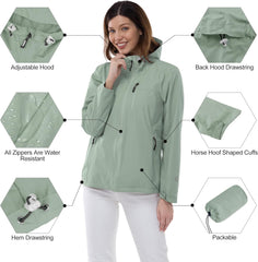 Outdoor Ventures Packable Rain Jacket Women Lightweight Waterproof Raincoat with Hood Cycling Bike Jacket