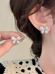 Gold Pearl Bow Earrings Dangle Drop Jewelry for Women Christmas Ribbon Bow Gift