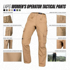 LAPG Women's Uniform Tactical Pants, Elastic Waistband, Mid Rise, Relaxed Fit, Durable Work Training Cargo Pants for Women