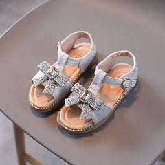 Toddler Girl Sandals Girls Bow Infant Kids Open Toe Crystal Sandals Toddler Shoes Princess Girl's Shoes (Silver, 12.5 Little Kid)