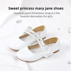 Toddler Girls Dress Shoes - Black Floral Mary Jane Flats for Girls - Water Resistant - All Seasons - Casual - Wedding, Dance, Daily Wear