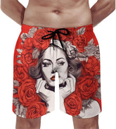 Men's Swim Trunks Hand Drawn Portrait Beach Shorts Quick Dry Summer Bathing Suit Swimwear Beachwear with Pockets