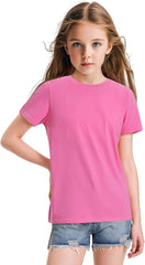 KEREDA 4 Pack Girls Short Sleeve Shirts Cotton T-Shirts Summer Basic Tees Tops Clothes for Kids