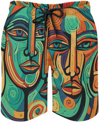 Men's Swim Trunks Painted Pattern Beach Shorts Quick Dry Summer Bathing Suit Swimwear Beachwear with Pockets