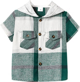 Plaid Shirt for Toddler Boys Hooded Tops Kids Summer Tee Shirt with Pockets 1~6T