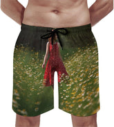 Men's Swim Trunks Walking Among Flowers Beach Shorts Quick Dry Summer Bathing Suit Swimwear Beachwear with Pockets