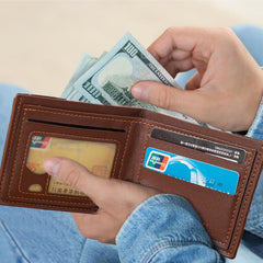 Men's PU Leather Wallet - Slim Bifold Multi-Card Slot Wallet with Cash Holder, Stylish and Compact for Everyday Use(Brown)