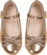 Toddler Little Girls Bow Rhinestone Ballerina Flat Ballet Shoes Flower Girls Mary Jane Flat Dress Shoes Party