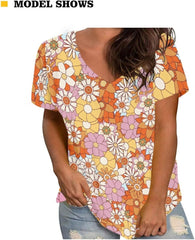 Women's Summer V Neck Short Sleeve Tank Top Casual Basic Stripe Shirts for Office S-4XL