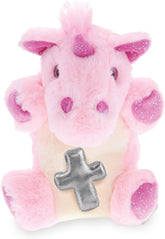 DolliBu Unicorn Hand Puppet Stuffed Animal with Silver Cross and Personalization - Religious Baptism Gifts for Boys and Girls, Dedication Christening Gifts Plush Prayer Toy Healing Teddy Bear - 9 Inch