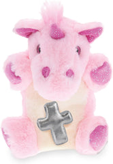 DolliBu Unicorn Hand Puppet Stuffed Animal with Silver Cross and Personalization - Religious Baptism Gifts for Boys and Girls, Dedication Christening Gifts Plush Prayer Toy Healing Teddy Bear - 9 Inch