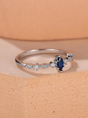 Fashionable Sapphire Blue Cubic Zirconia Horse Eye Shaped Ring Noble Gift For Women Engagement Wedding Party Decorations