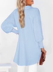 Womens Smocked Cuffed Striped Boyfriend Shirt Casual Collar Long Sleeve Oversized Button Down Blouse Tops with Pocket Shirred