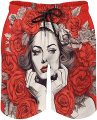 Men's Swim Trunks Hand Drawn Portrait Beach Shorts Quick Dry Summer Bathing Suit Swimwear Beachwear with Pockets