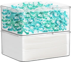 Dryer Sheet Holder Box, Acrylic Laundry Sheets Container, Dryer Sheets Storage Dispenser for Laundry Room,Stackable Storage Box (2 Pack)