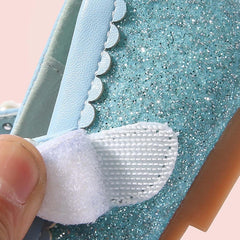 Size 3 Wide Shoes Children's Leather Shoes Female Spring and Autumn Princess Shoes Glitter Pink Blue Flat Single Shoes (Sky Blue, 13.5 Little Child)