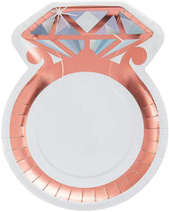 Fun Express Wedding Ring-Shaped Paper Dinner Plates - White & Rose Gold Decorations Disposable Paper Plates - Tableware Perfect for Engagement Birthday New Year Baby Shower - Party Supplies - 8 Pieces