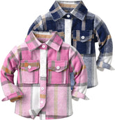 Kid Toddler Boys Girls Long Sleeve Plaid Shirt Button-Down Flannel T-Shirt Kids Tops Regular Fit Casual Fall Coat (A, 2-3 Years)