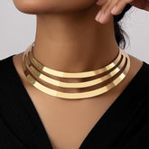 Ethnic Chunky Gold Tribal Collar Necklace Statement Wide Metal Jewelry for Women