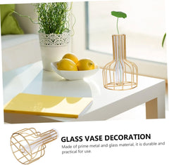 1Set Nordic Style Golden Iron Art Hydroponic Planter with Glass Tube Elegant Flower Holder for Desktop Decor for Air Plants Flowers and Hydroponics