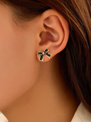 1 Pair Gold Toned Earrings, Black Bow Shaped Stud, Chic and Trendy Jewelry Earrings for Women, Suitable for Daily and Formal Wear, Stylish Accessory Earring, Style2